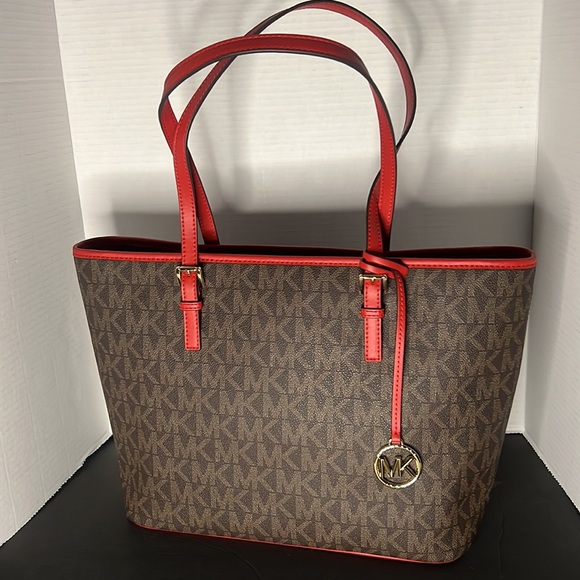 Michael Kors Monogram Bag Red Straps - Picture 1 of 4